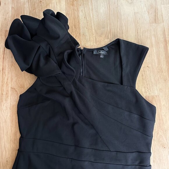 Lulus Black Ruffle One Shoulder Mermaid Maxi Dress L Wedding Bridesmaid - Picture 5 of 6